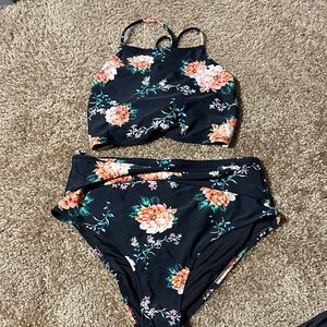 Cupshe Black and Orange Floral Bikini